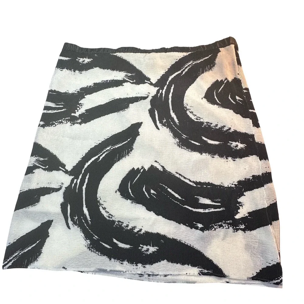 Ming Wang Black White Abstract Brushstroke Pleated Knit Pencil Skirt Plus 3X NWT
